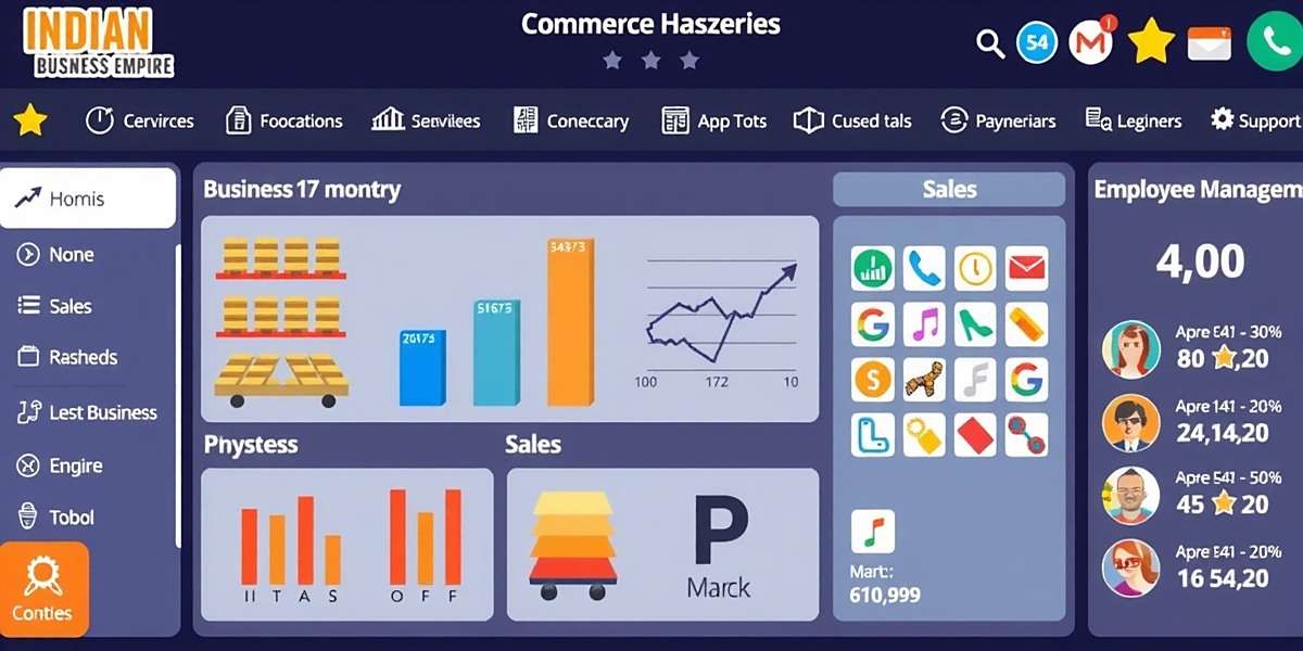 Commerce Champion India - Gameplay Interface Commerce Champion India gameplay showing a business dashboard with inventory, sales and employee management sections